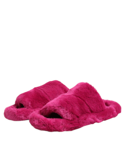 Dolce & Gabbana Pink Acrylic Faux Fur Mens Flats Sandals Shoes