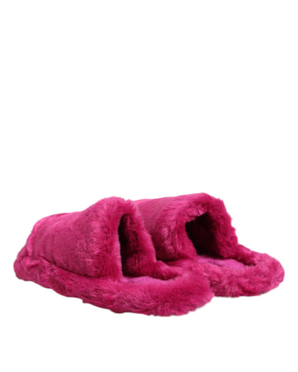 Dolce & Gabbana Pink Acrylic Faux Fur Mens Flats Sandals Shoes