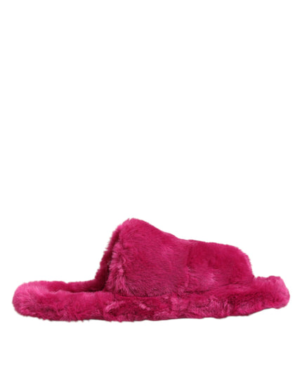 Dolce & Gabbana Pink Acrylic Faux Fur Mens Flats Sandals Shoes