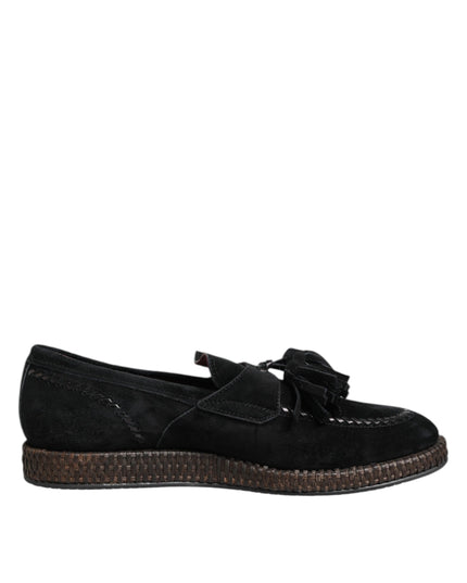 Dolce & Gabbana Black Suede Tassel Embellished Loafers Shoes