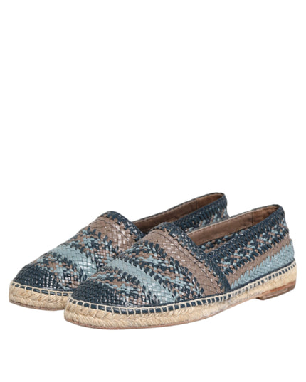 Dolce & Gabbana Blue Gray Woven Leather Buffalo Espadrille Shoes