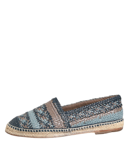 Dolce & Gabbana Blue Gray Woven Leather Buffalo Espadrille Shoes