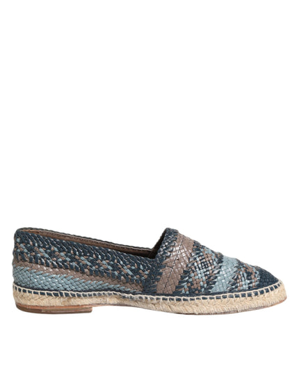 Dolce & Gabbana Blue Gray Woven Leather Buffalo Espadrille Shoes