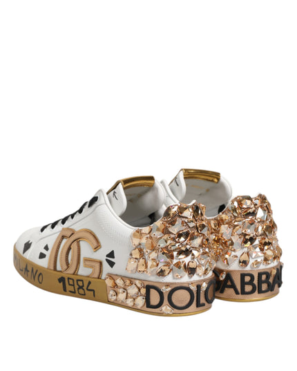 Dolce & Gabbana White Gold Crystal Portofino Sneakers Shoes