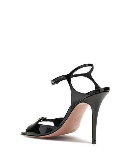 Amina Muaddi Black Calf Leather Bos Taurus Stiletto Heel Sandals