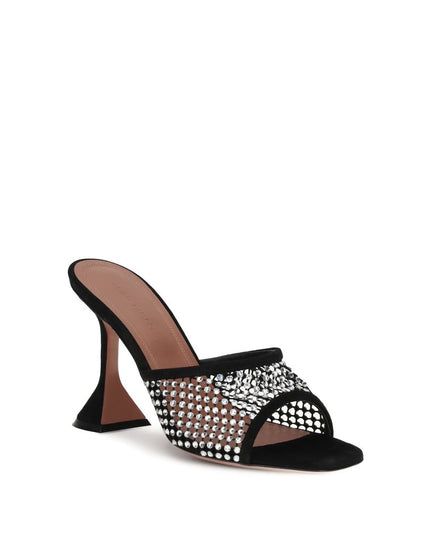 Amina Muaddi Black Goatskin Stiletto Heel Sandals