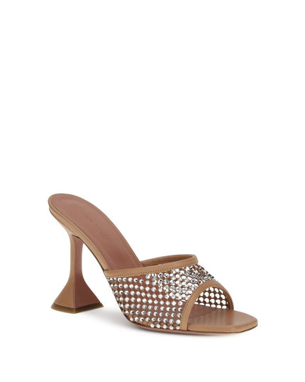 Amina Muaddi Beige Goatskin Stiletto Heel Sandals