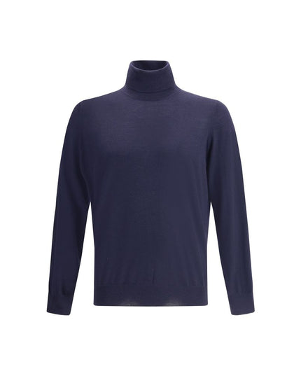 Brunello Cucinelli Blue Fleece Wool Turtleneck