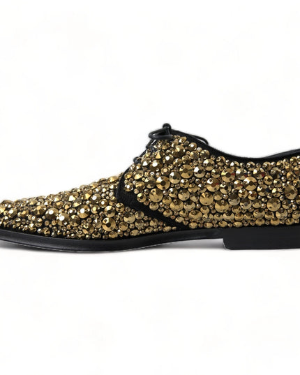 Dolce & Gabbana Black Gold Embellished Derby Shoes