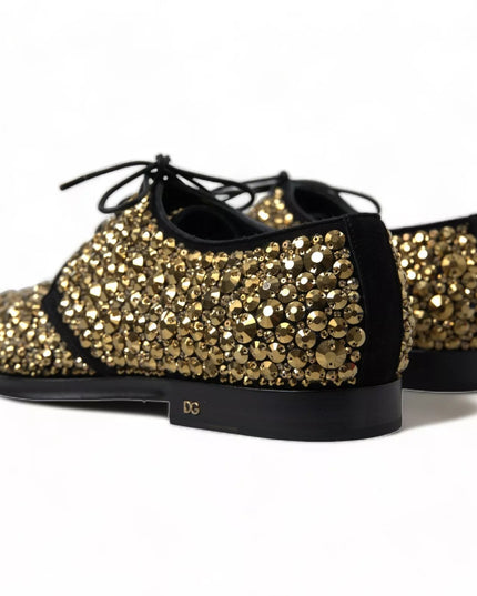 Dolce & Gabbana Black Gold Embellished Derby Shoes