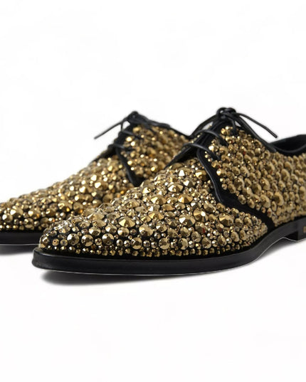 Dolce & Gabbana Black Gold Embellished Derby Shoes