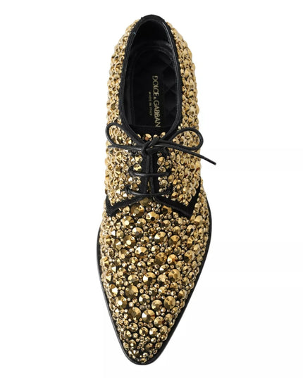 Dolce & Gabbana Black Gold Embellished Derby Shoes