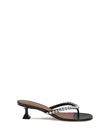 Amina Muaddi Black Calf Leather Bos Taurus Flip-Flop Sandals