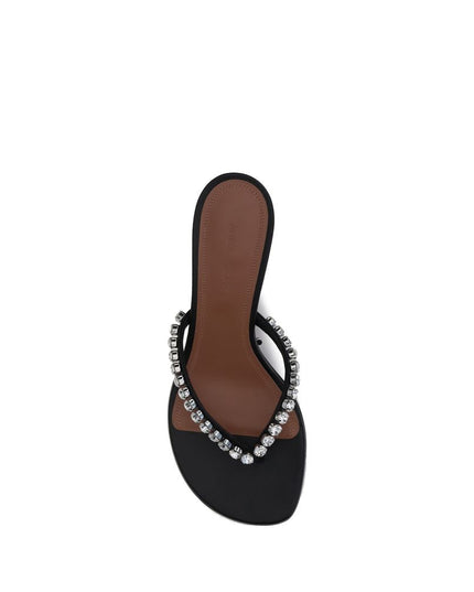 Amina Muaddi Black Calf Leather Bos Taurus Flip-Flop Sandals