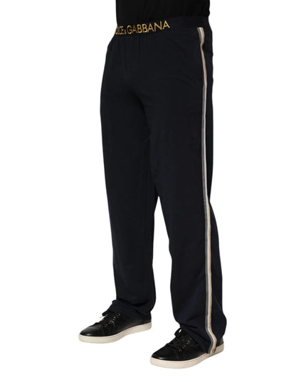 Dolce & Gabbana Black Modal Spandex Straight Logo Trouser Pants