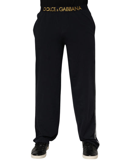 Dolce & Gabbana Black Modal Spandex Straight Logo Trouser Pants