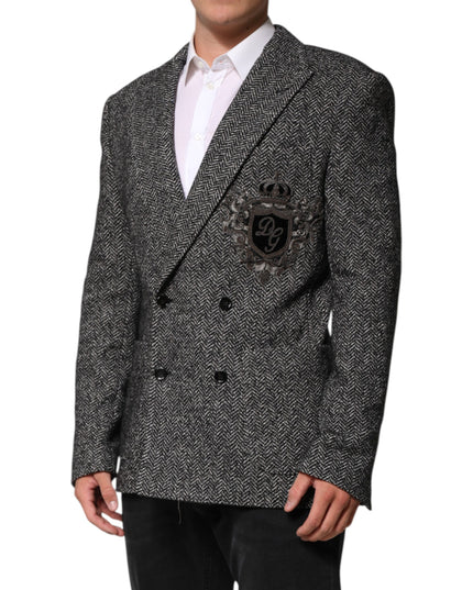 Dolce & Gabbana Black White Double Breasted Men Suit Blazer
