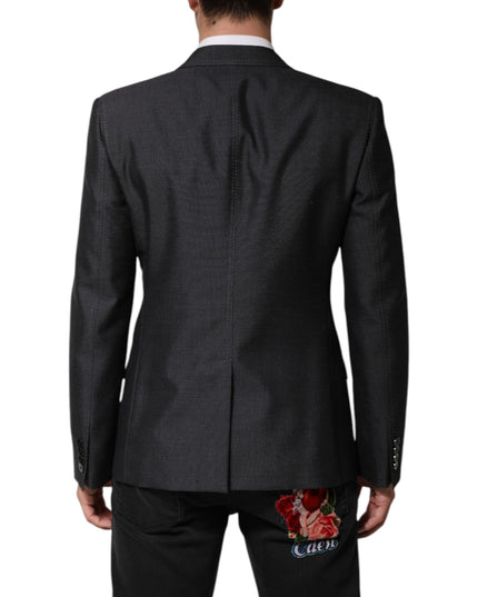 Dolce & Gabbana Dark Gray Bee Embroidery Wool Coat Blazer