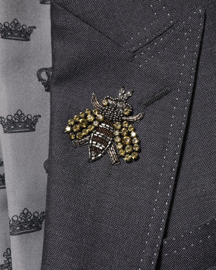 Dolce & Gabbana Dark Gray Bee Embroidery Wool Coat Blazer