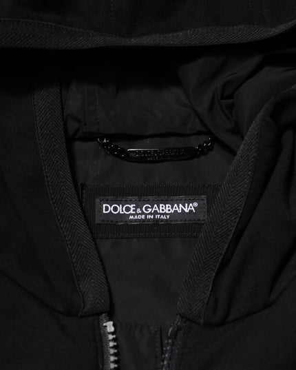 Dolce & Gabbana Black Sleeveless Hooded Logo Plaque Jacket