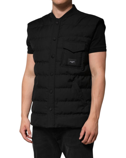 Dolce & Gabbana Black Sleeveless Parka Logo Plaque Jacket