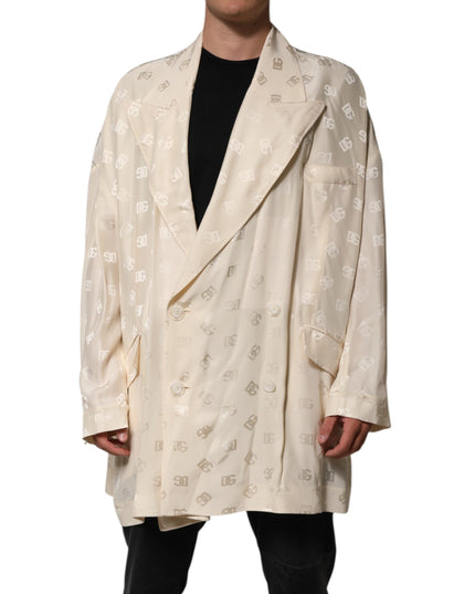 Dolce & Gabbana Beige Polyester Logo Monogram Coat Jacket