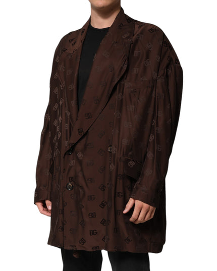 Dolce & Gabbana Brown Polyester Logo Monogram Coat Jacket
