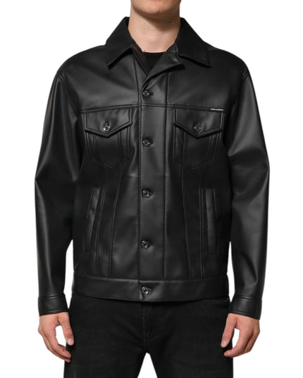 Dolce & Gabbana Black Polyester Button Down Biker Jacket