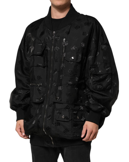 Dolce & Gabbana Black Cargo Windbraker Logo Mania Jacket
