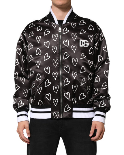 Dolce & Gabbana Black Polyester Heart Print Bomber Jacket