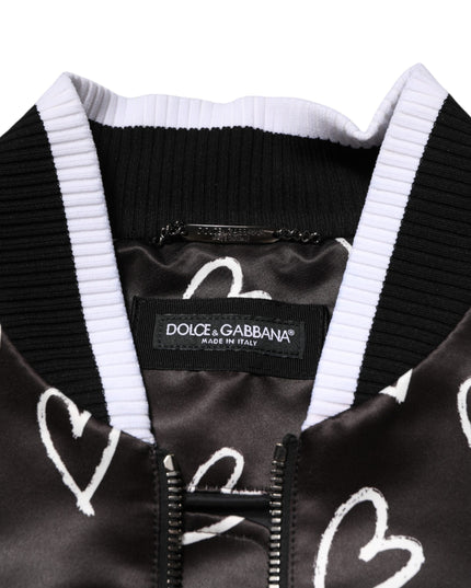 Dolce & Gabbana Black Polyester Heart Print Bomber Jacket