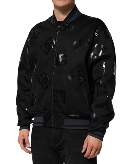 Dolce & Gabbana Black Wool Logo DG Mania Men Bomber Jacket