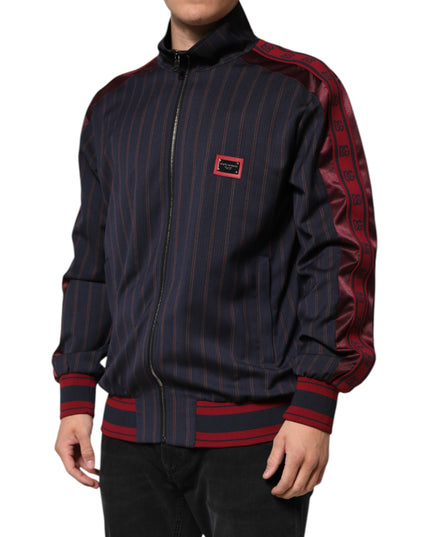Dolce & Gabbana Blue Red Striped Logo Plaque Full Zip Jacket