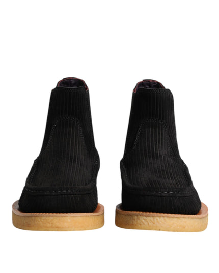 Dolce & Gabbana Black Calf Suede Slip On Ankle Boots Shoes