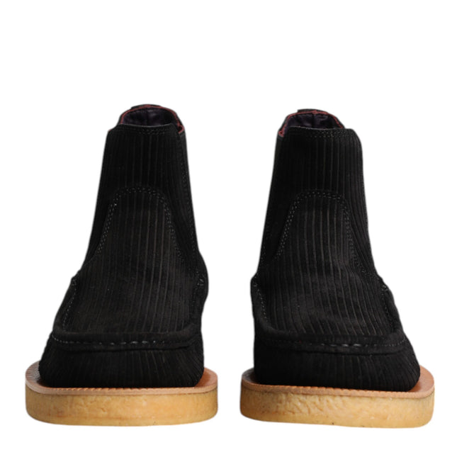 Dolce & Gabbana Black Calf Suede Slip On Ankle Boots Shoes