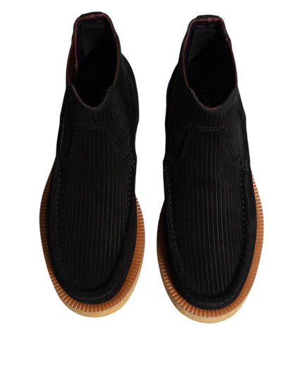 Dolce & Gabbana Black Calf Suede Slip On Ankle Boots Shoes
