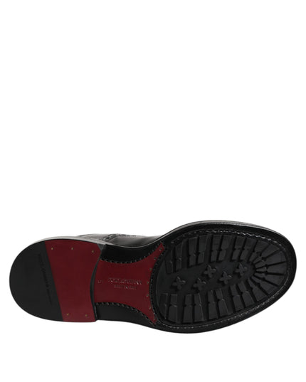 Dolce & Gabbana Black Leather Lace Up Mid Calf Boots Shoes