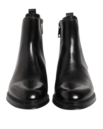 Dolce & Gabbana Black Chelsea Leather Mid Calf Boots Shoes