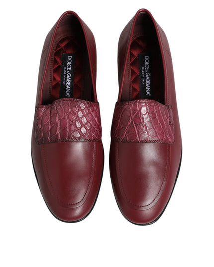 Dolce & Gabbana Burgundy Leather Formal Slip On Shoes