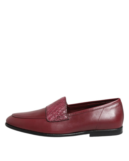 Dolce & Gabbana Burgundy Leather Formal Slip On Shoes