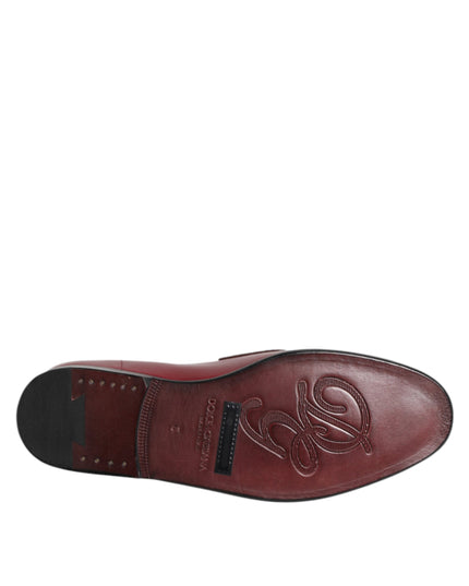 Dolce & Gabbana Burgundy Leather Formal Slip On Shoes