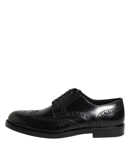 Dolce & Gabbana Black Leather Derby Wingtip Formal Shoes