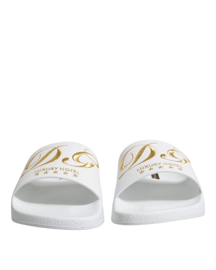 Dolce & Gabbana White Leather Slides Sandals Beachwear Shoes