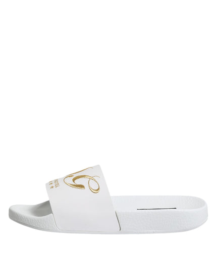 Dolce & Gabbana White Leather Slides Sandals Beachwear Shoes