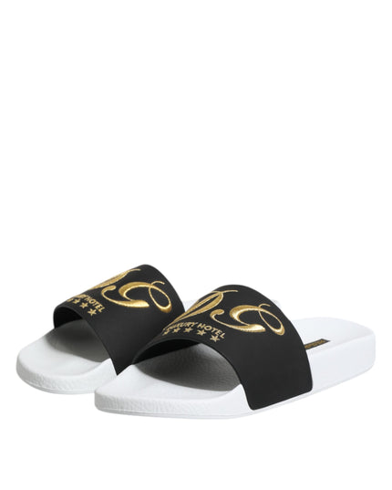 Dolce & Gabbana White Black Leather Sandals Beachwear Shoes