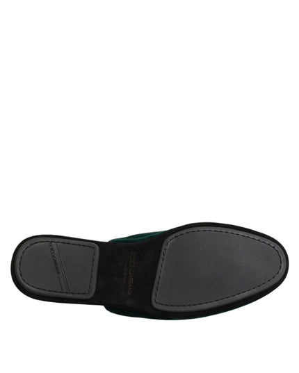 Dolce & Gabbana Green Velvet Cross Embellished Slippers Shoes