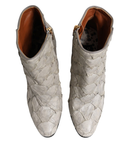 Dolce & Gabbana Off White Leather Heels Ankle Boots Shoes