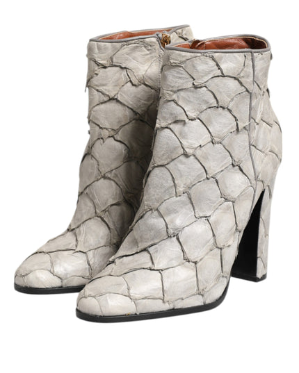 Dolce & Gabbana Off White Leather Heels Ankle Boots Shoes