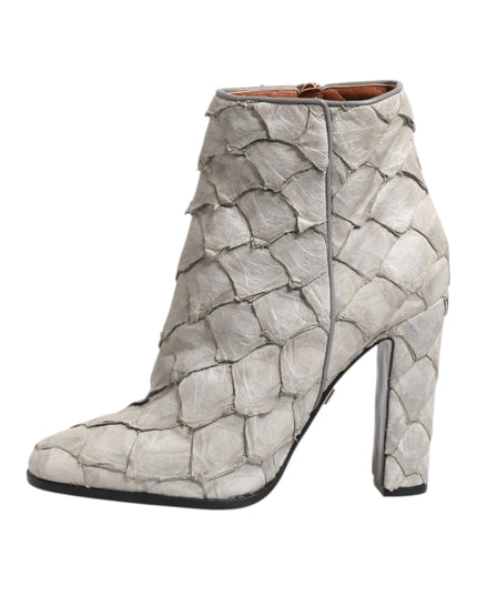 Dolce & Gabbana Off White Leather Heels Ankle Boots Shoes