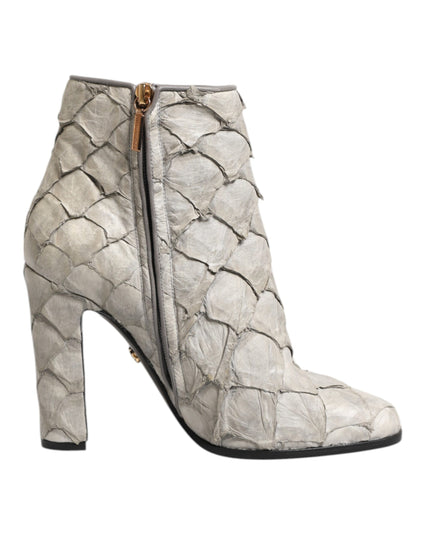 Dolce & Gabbana Off White Leather Heels Ankle Boots Shoes